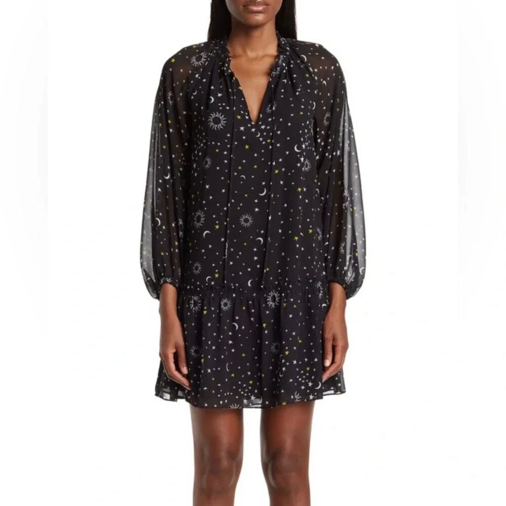 Derek Lam 10 Crosby, Juno Celestial Star Trapeze Mini Dress Black, 8 Whimsigoth